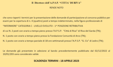 Riapertura termini concorso pubblico infermiere