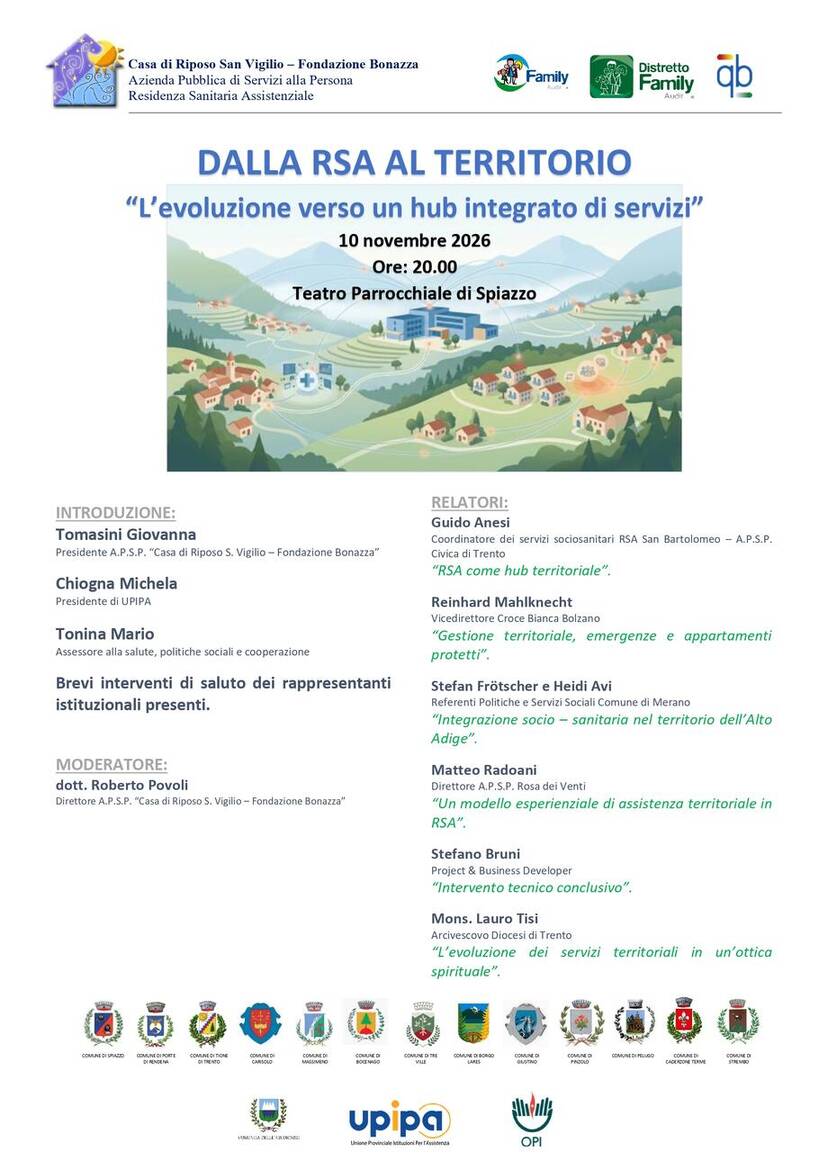 Immagine: CONVEGNO: DALLA RSA AL TERRITORIO “L’EVOLUZIONE VERSO UN HUB INTEGRATO DI SERVIZI”