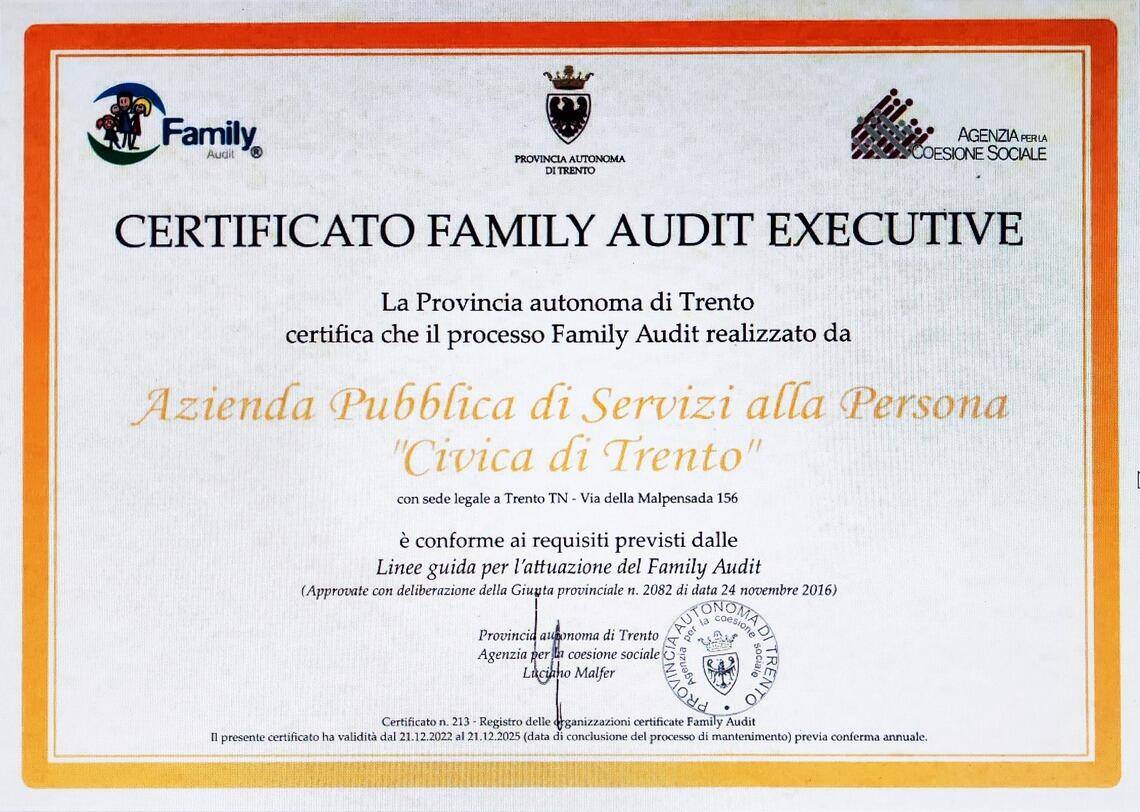 Immagine: Certificato Family Audit Executive - periodo validità 2022 - 2025
