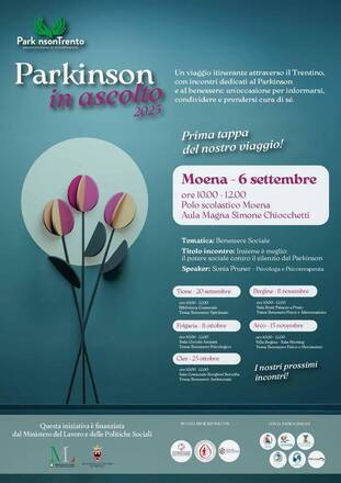 Immagine: PARKINSON IN ASCOLTO - incontro a Moena il 6 settembre 2025 Aula Magna del Polo scolastico dalle ore 10:00 alle ore 12:00