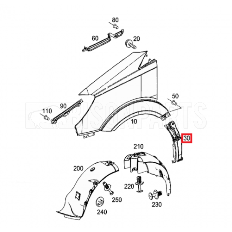 FRONT WING REAR LOWER SECTION PASSENGER SIDE LH
