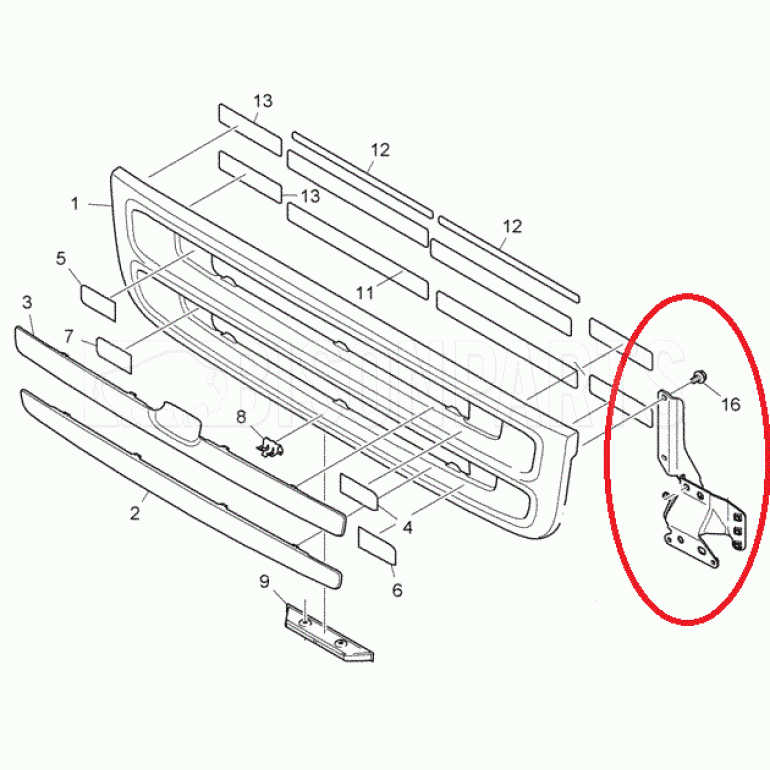 LOWER GRILLE HINGE PASSENGER SIDE LH
