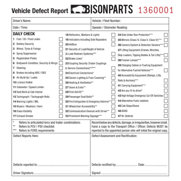 50 PAGE DUPLICATE VEHICLE DAILY CHECK & DEFECT BOOK