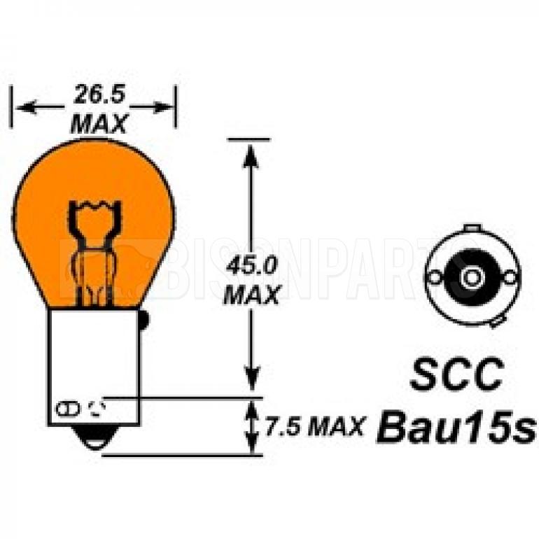 SINGLE CONTACT AMBER TAIL LAMP BULB 12 VOLT