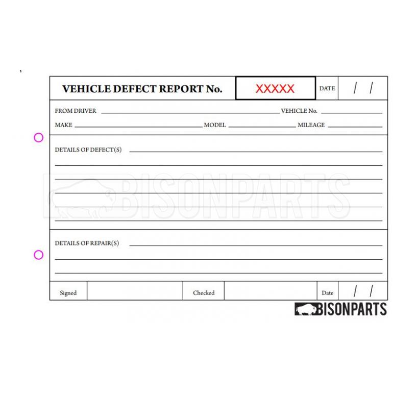 VEHICLE DEFECT REPORT PAD (25 PAGES)
