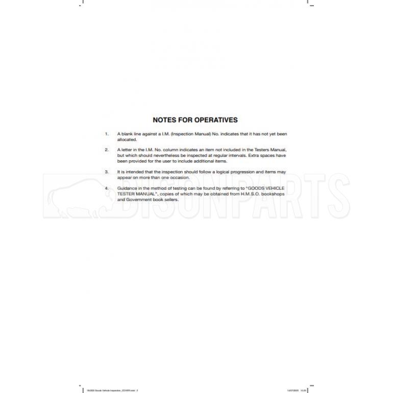 GOODS VEHICLE INSPECTION & MAINTENANCE PAD