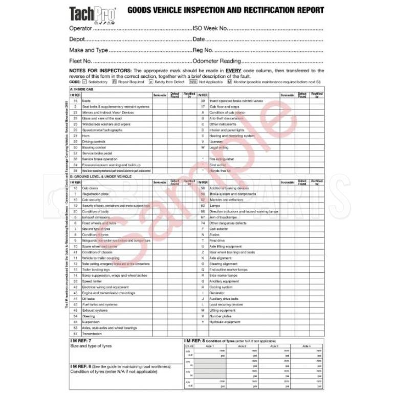 GOODS VEHICLE INSPECTION & MAINTENANCE PAD
