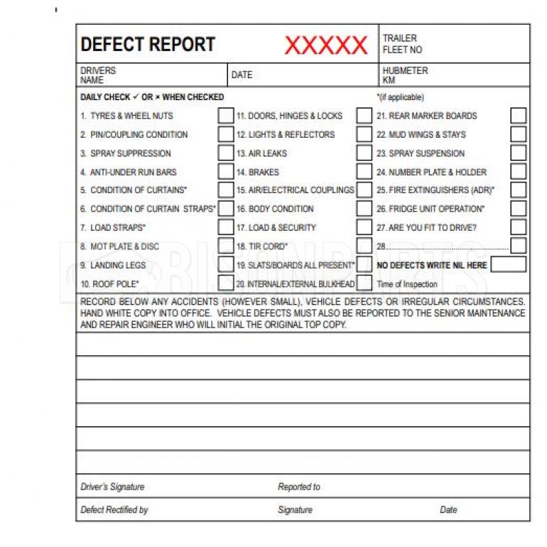 50 PAGE TRAILER DAILY CHECK & DEFECT BOOK