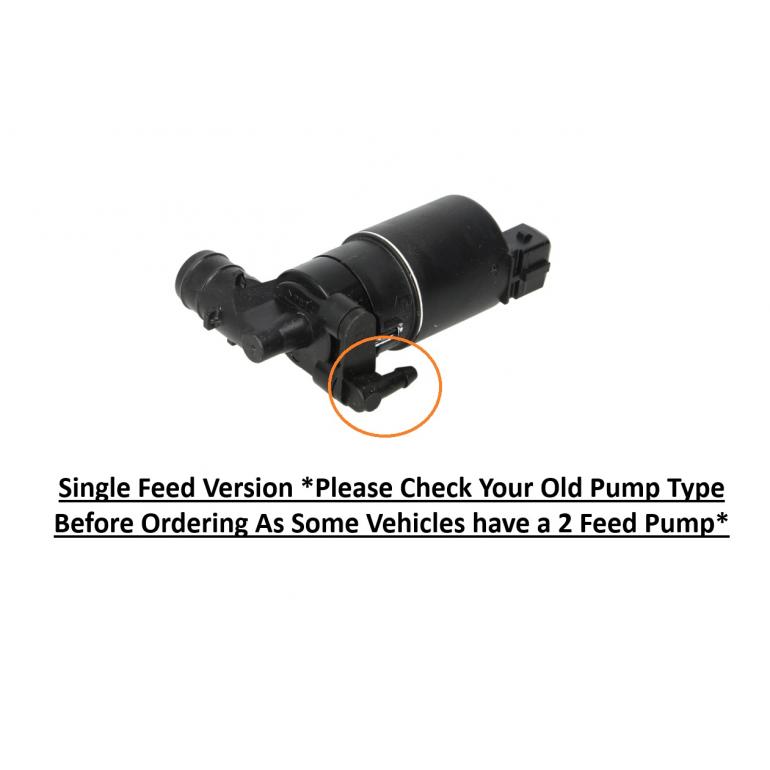 WINDSCREEN WASHER PUMP WITH SINGLE WASHER PIPE FEED