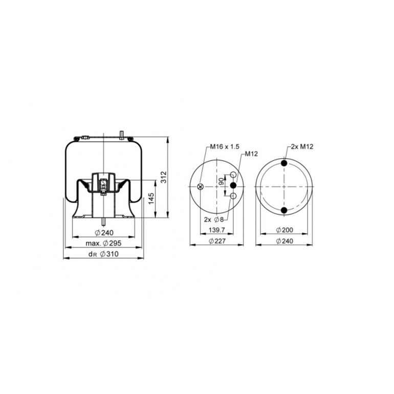 REAR SUSPENSION AIR SPRING WITH PLASTIC PISTON