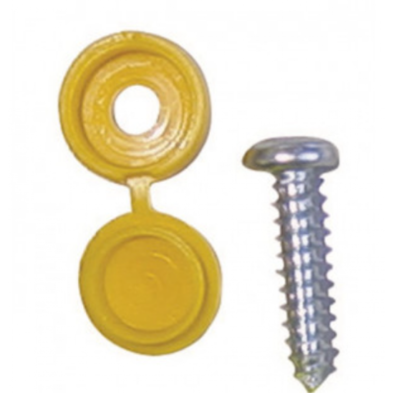 YELLOW NUMBER PLATE CAPS & SCREWS (PKT 50)