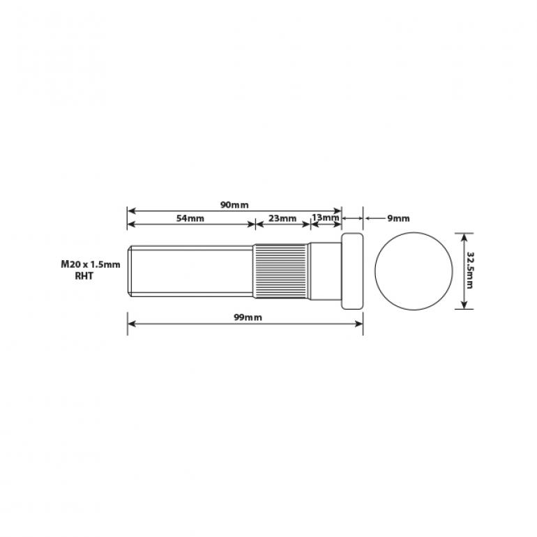 M20x1.5 WHEEL STUD 99/90MM