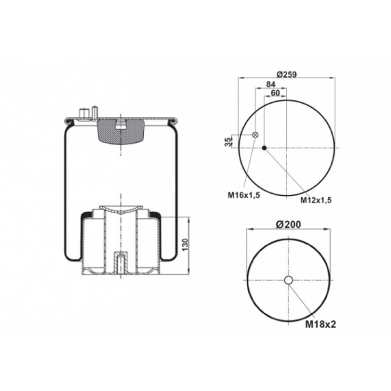 REAR SUSPENSION AIR SPRING WITH STEEL PISTON