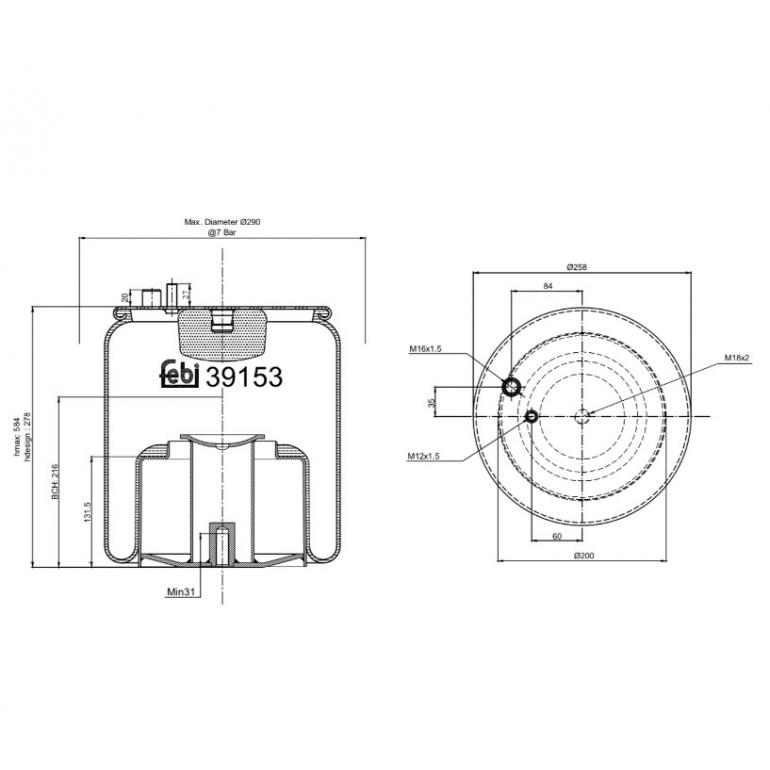 REAR SUSPENSION AIR SPRING WITH STEEL PISTON