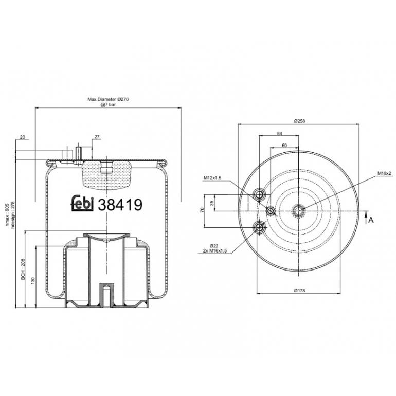 REAR SUSPENSION AIR SPRING WITH STEEL PISTON