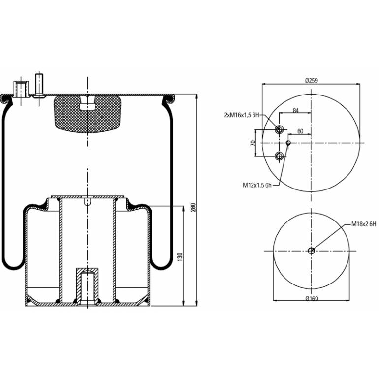 REAR SUSPENSION AIR SPRING WITH STEEL PISTON