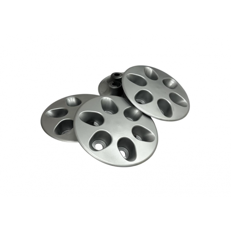 SILVER 6 HOLE WHEEL HUB TRIM COVERS (PKT 4)