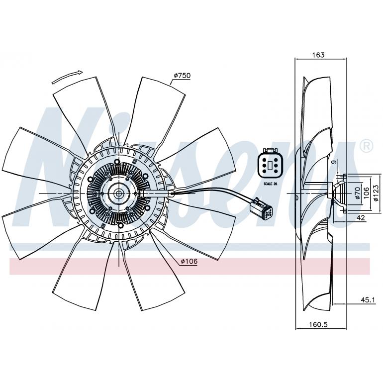 6 PIN PLUG VISCOUS FAN HUB WITH BLADES