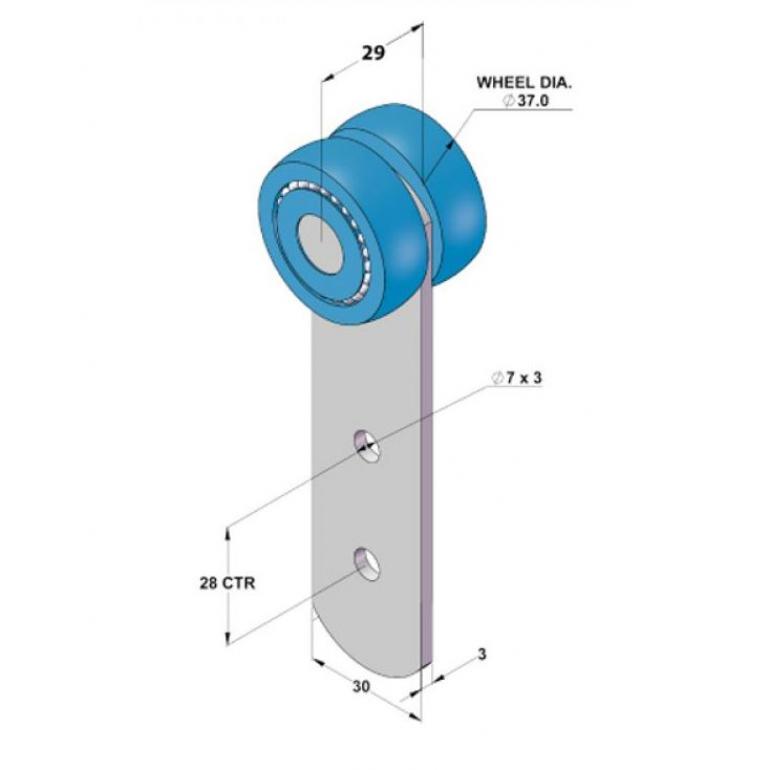 BLUE CURTAINSIDER ROLLER 37X29MM