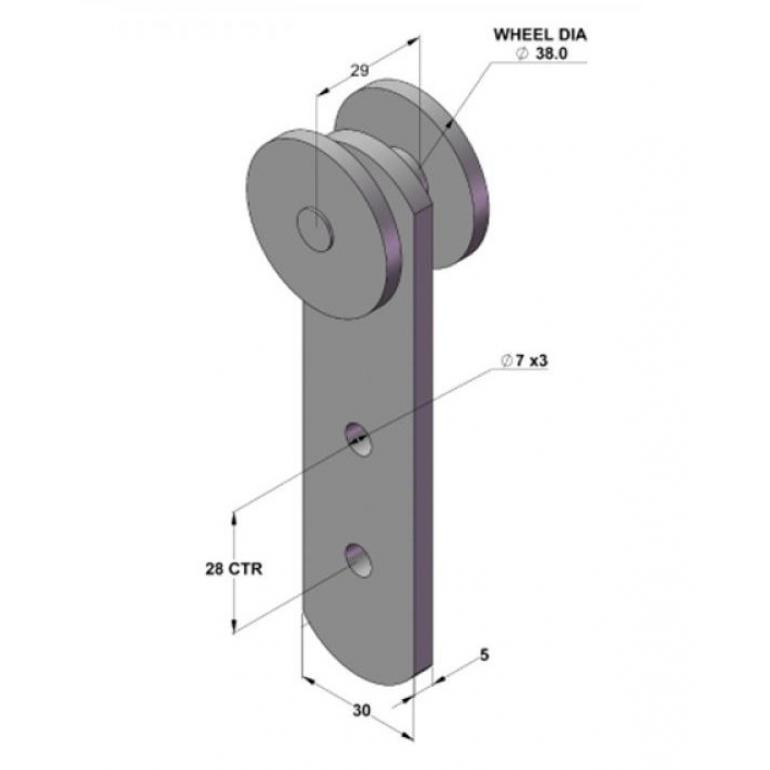STEEL WHEEL CURTAINSIDER ROLLER 38X29MM