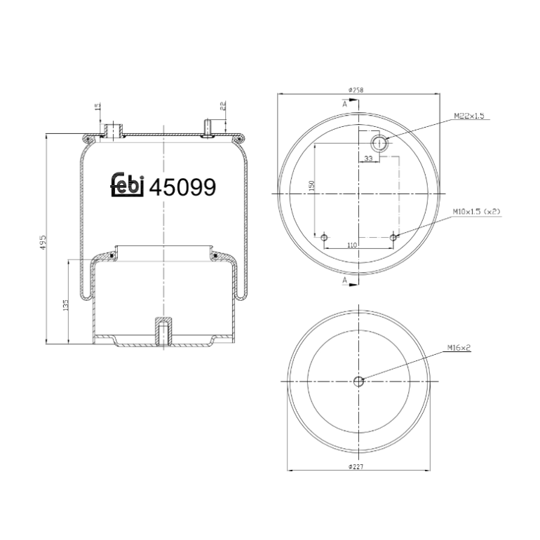 REAR SUSPENSION AIR SPRING WITH STEEL PISTON
