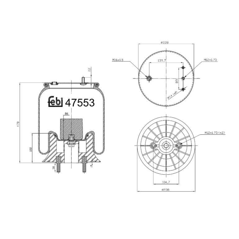 REAR SUSPENSION AIR SPRING WITH PLASTIC PISTON