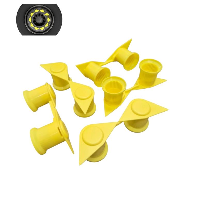 YELLOW DOUBLE POINT TWIN WHEEL NUT COVER INDICATORS 33MM (PKT 5)