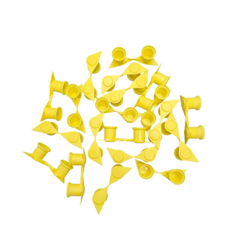 YELLOW DOUBLE POINT TWIN WHEEL NUT COVER INDICATORS 32MM (PKT 20)