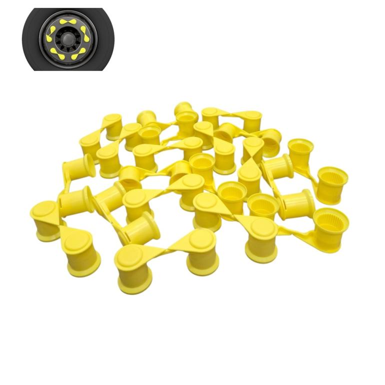 YELLOW SINGLE POINT TWIN WHEEL NUT COVER INDICATOR 32MM PKT 20
