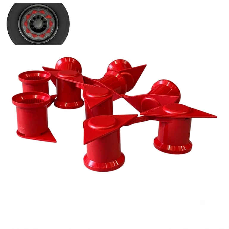 RED DOUBLE POINT TWIN WHEEL NUT COVER INDICATOR 32MM PKT 5