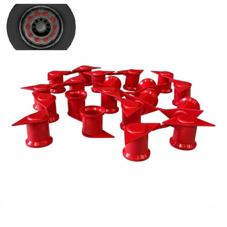 RED DOUBLE POINT TWIN WHEEL NUT COVER INDICATOR 33MM PKT 10