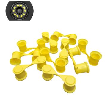 YELLOW SINGLE POINT TWIN WHEEL NUT COVER INDICATOR 33MM PKT 10