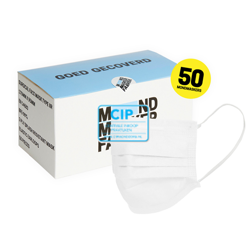 MONDMASKERFABRIEK MONDMASKERS WIT MET ELASTIEK TYPE IIR (50st)