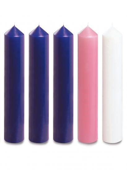 Advent Candle Set 12" x 2" - 3 Purple, 1 Pink, 1 White