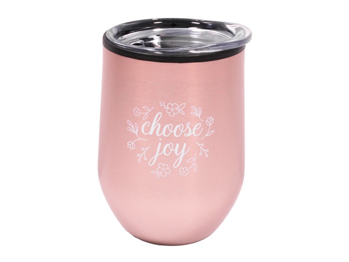 Mug Tumbler Stainless Steel Choose Joy Rose Gold 12Oz
