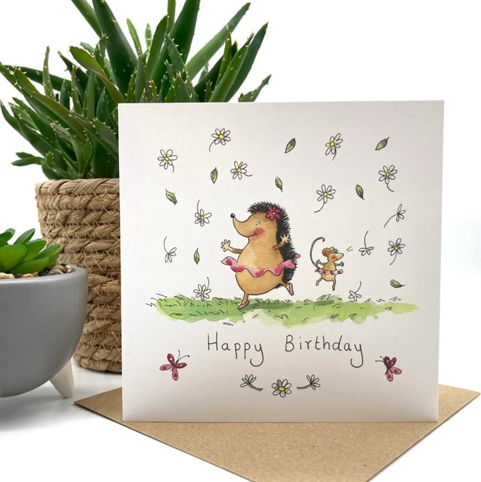 Hedgehog and Mouse Birthday Card