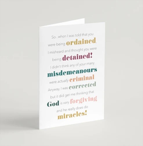 Forgiving Funny Ordination Card