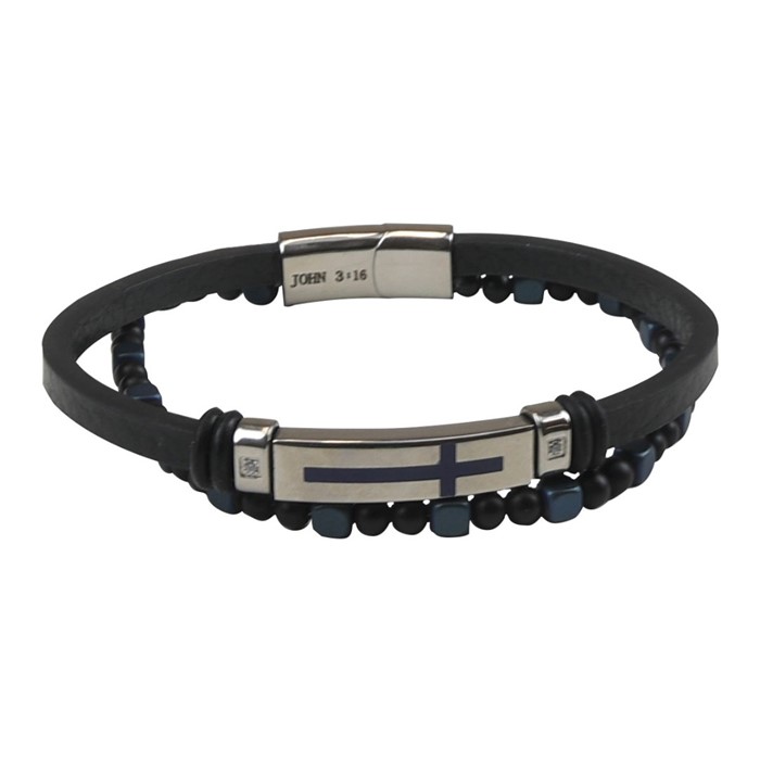 Cross Bead Leather Bracelet