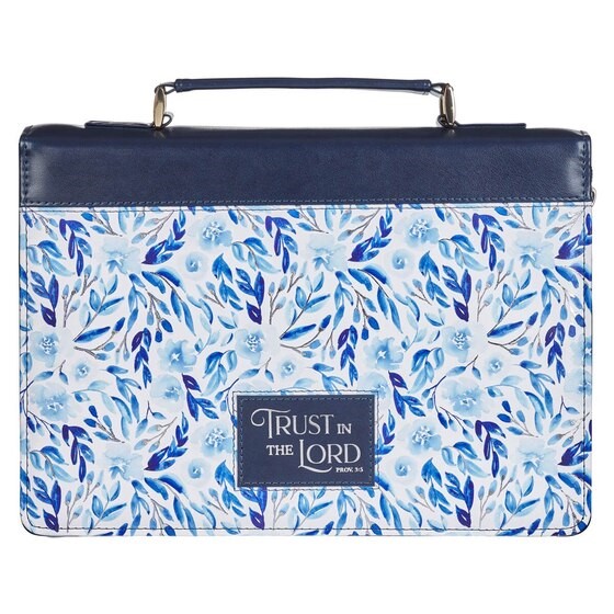Trust in the Lord Blue Botany Faux Leather Bible Cover (L)