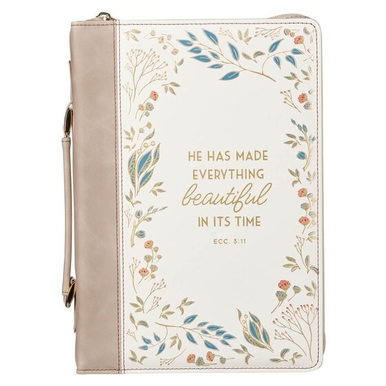 Everything Beautiful Taupe Faux Leather Bible Cover (L)
