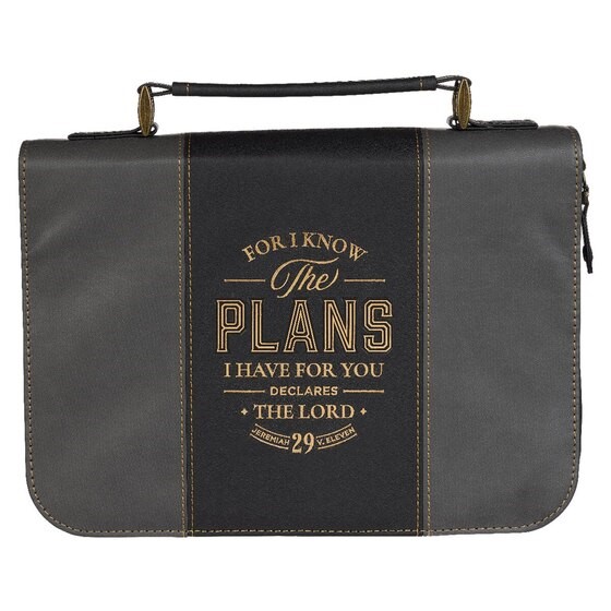 The Plans Black and Charcoal Faux Leather Bible Cover (M)