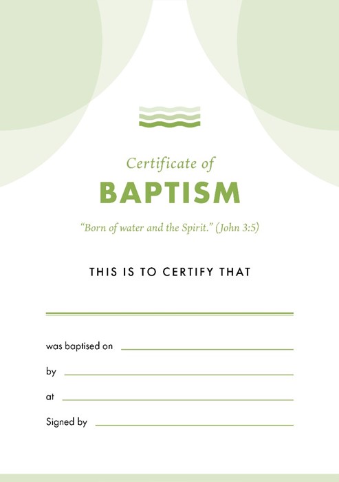 ETC Baptism Certificate A4 Portrait (pack of 10)