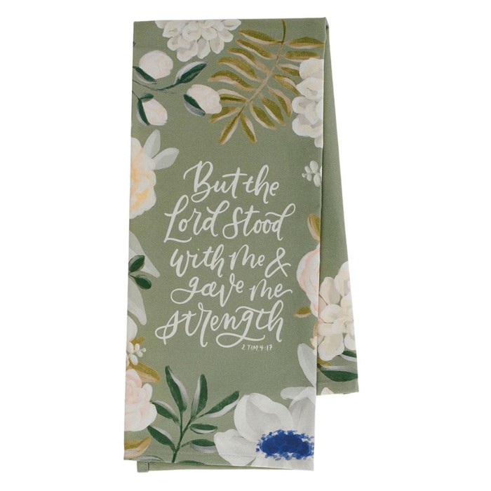 The Lord Stood With Me Sage Green Cotton Tea Towel