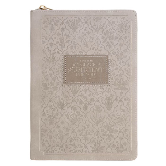 Sufficient Grace Taupe Classic Journal with Zipper Closure