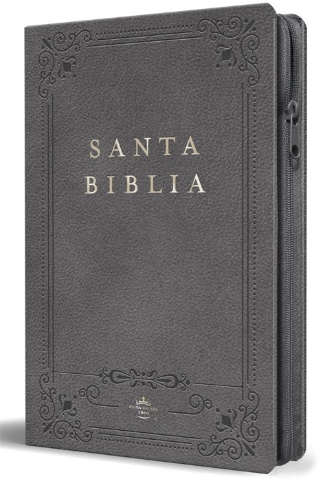 Biblia RVR 1960 letra grande, tamaño manual, símil piel gris
