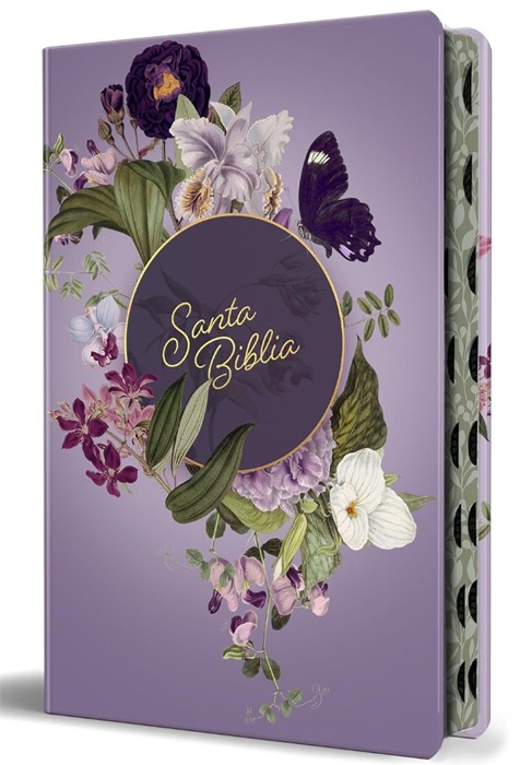 Biblia Reina Valera letra gigante, tapa dura, flores moradas
