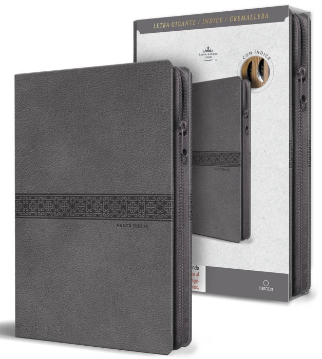 Biblia RVR 1960 Tamaño manual, letra gigante, piel gris