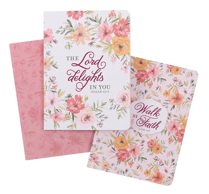 Walk By Faith Berry Pink Floral Large Notebook Set