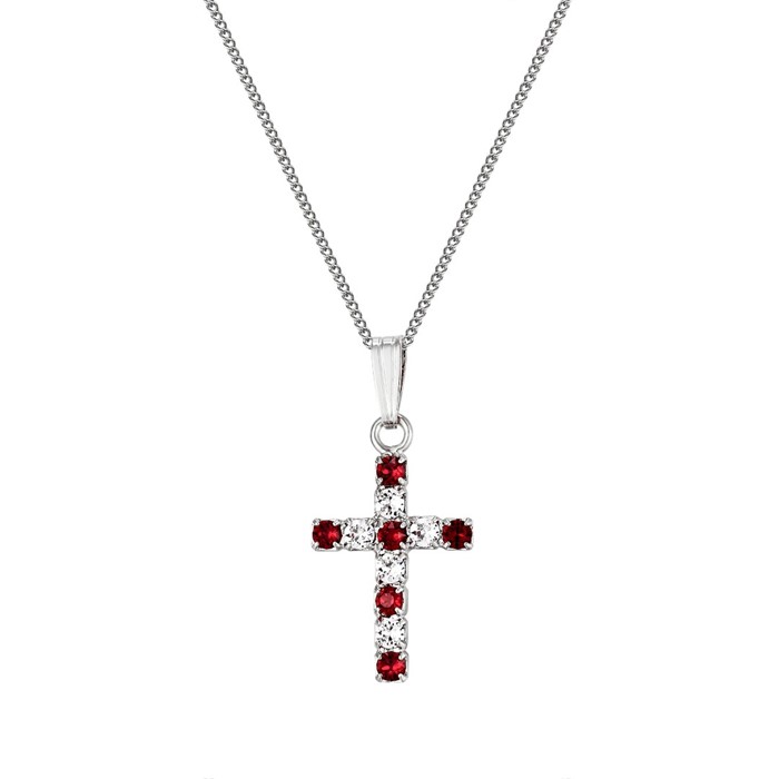 Ruby & Clear Swarovski Crystal Cross Pendant