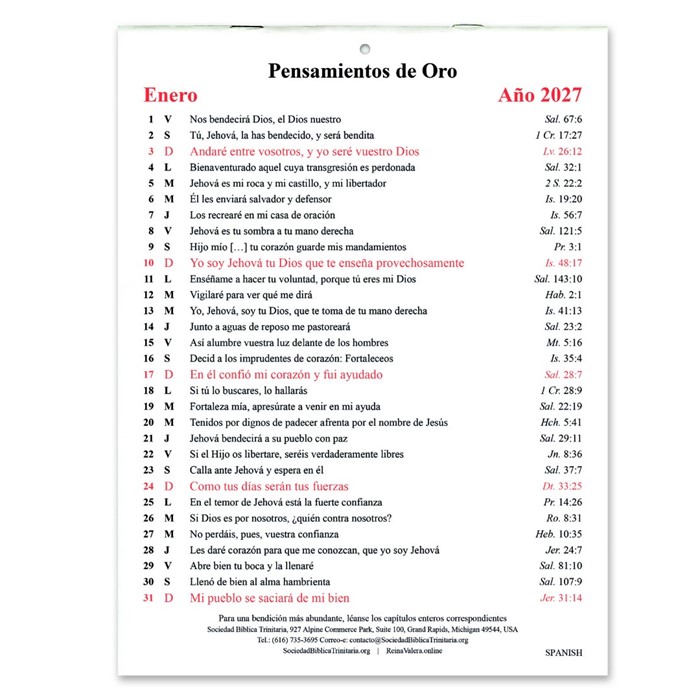 Spanish Golden Thoughts Calendar 2027